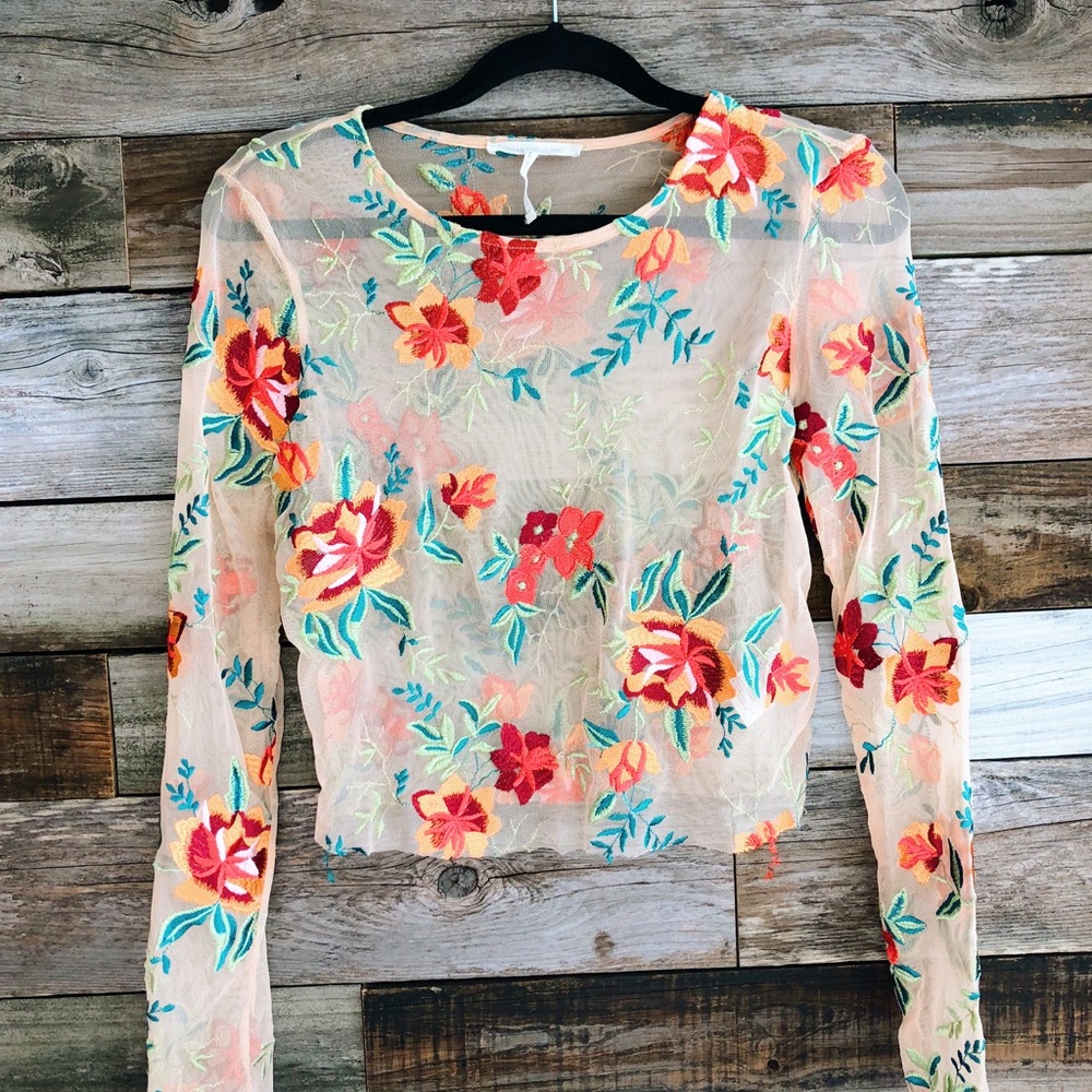 UO Embroidered Mesh Top